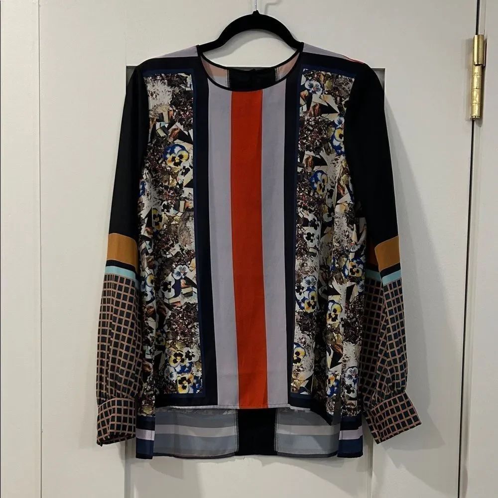 Clover Canyon Colorful Geometric Long Sleeve Blouse, Size XS